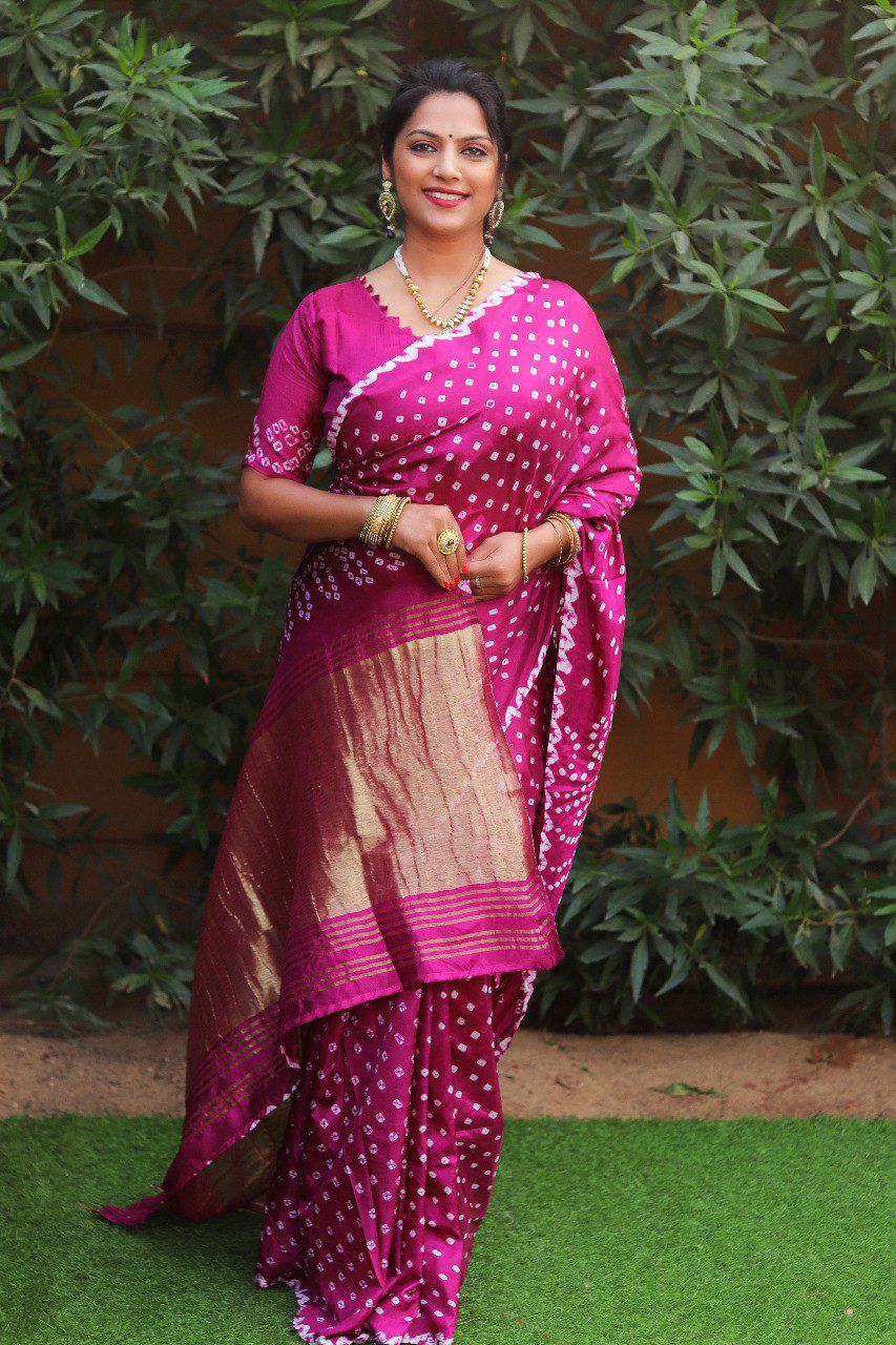 Bandhej Silk Saree