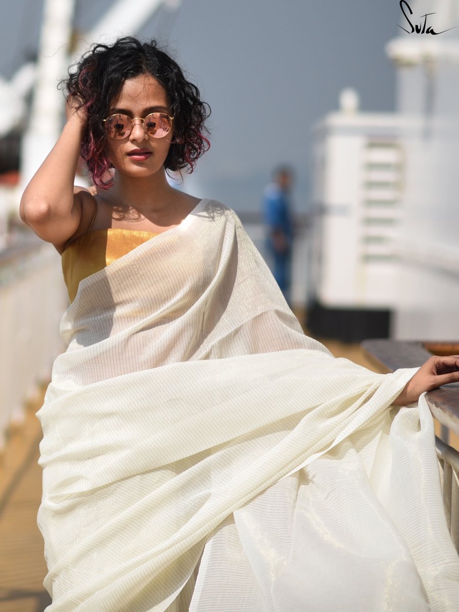 Zari strip khadi cotton saree