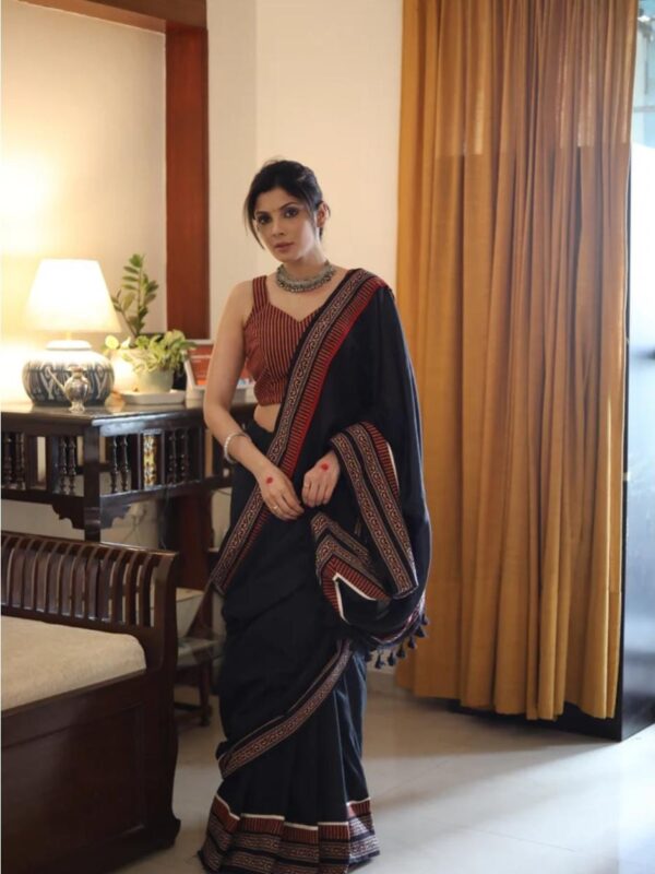 Azrakh print saree