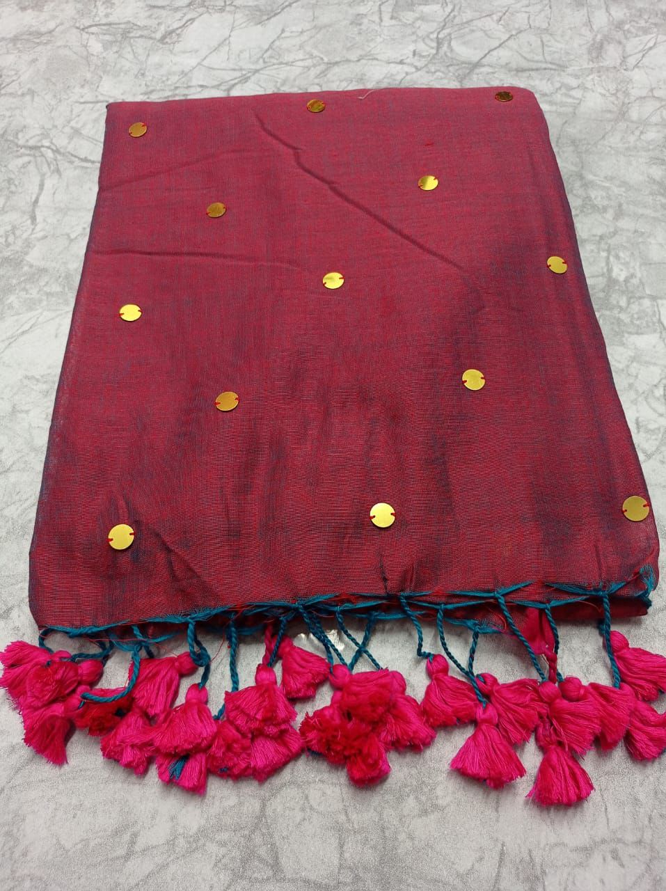 khadi cotton Gini work saree
