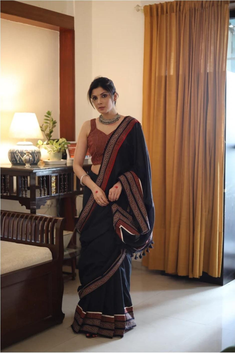 Azrakh print saree