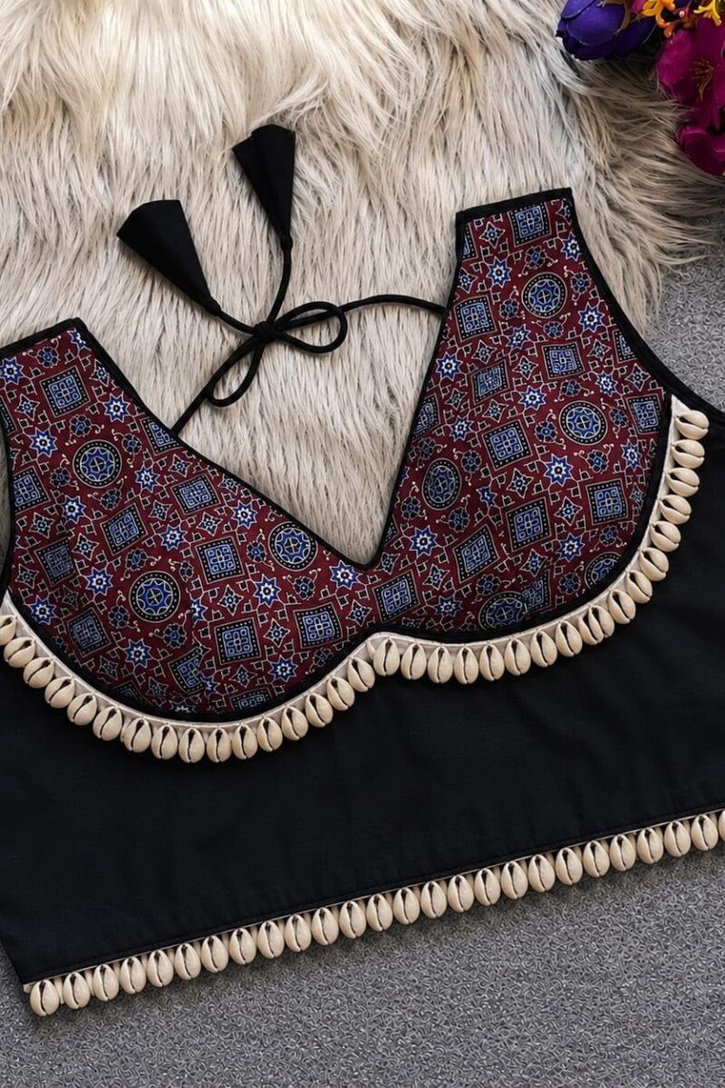 Ajrakh cowrie work blouse