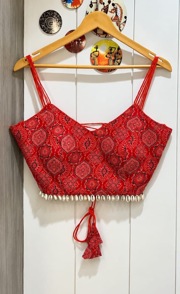 Ajrakh Cotton Cowrie Work Blouse