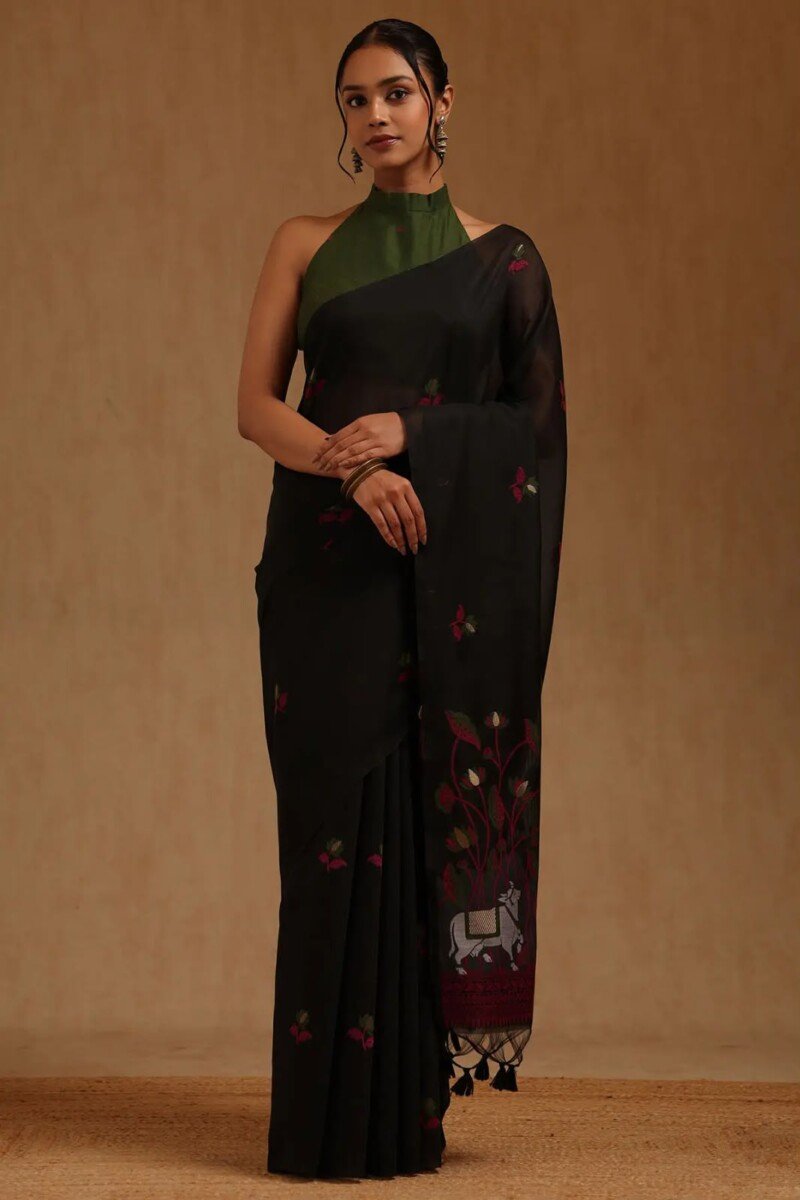 Muga Cotton Saree with Pichwai Floral Weaving