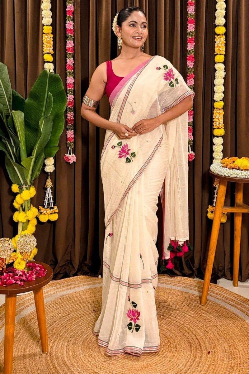 Mul Cotton Embroidery Saree